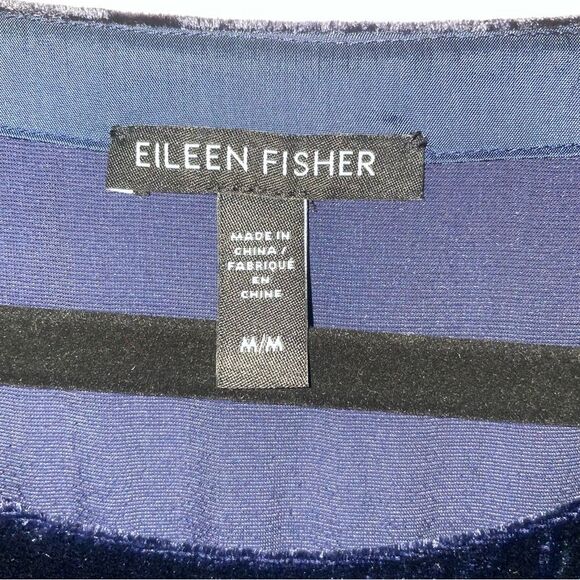 Eileen Fisher Size M Navy Blue Velvet Top Silk Long Sleeve Whimsical Minimalist - Picture 5 of 9